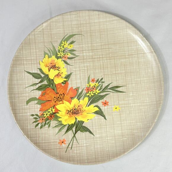 Vintage Melamine 10” Dinner Plates Lenox Ware 1960s Floral Bouquet Fall Harvest - Picture 3 of 5